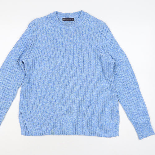 Marks and Spencer Women Blue UK 12 Crew Neck Rib Knit Jumper