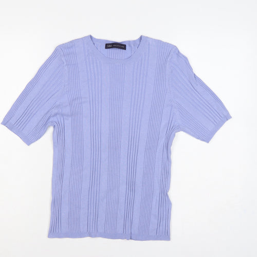 Marks and Spencer Women Blue UK 16 Ribbed Knit Short Sleeve Jumper