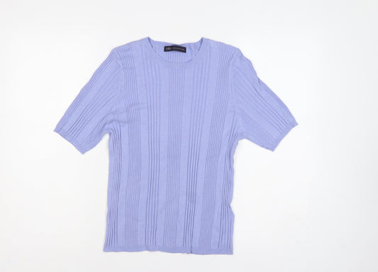 Marks and Spencer Women Blue UK 16 Ribbed Knit Short Sleeve Jumper
