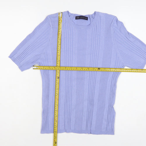Marks and Spencer Women Blue UK 16 Ribbed Knit Short Sleeve Jumper