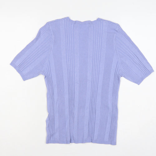 Marks and Spencer Women Blue UK 16 Ribbed Knit Short Sleeve Jumper
