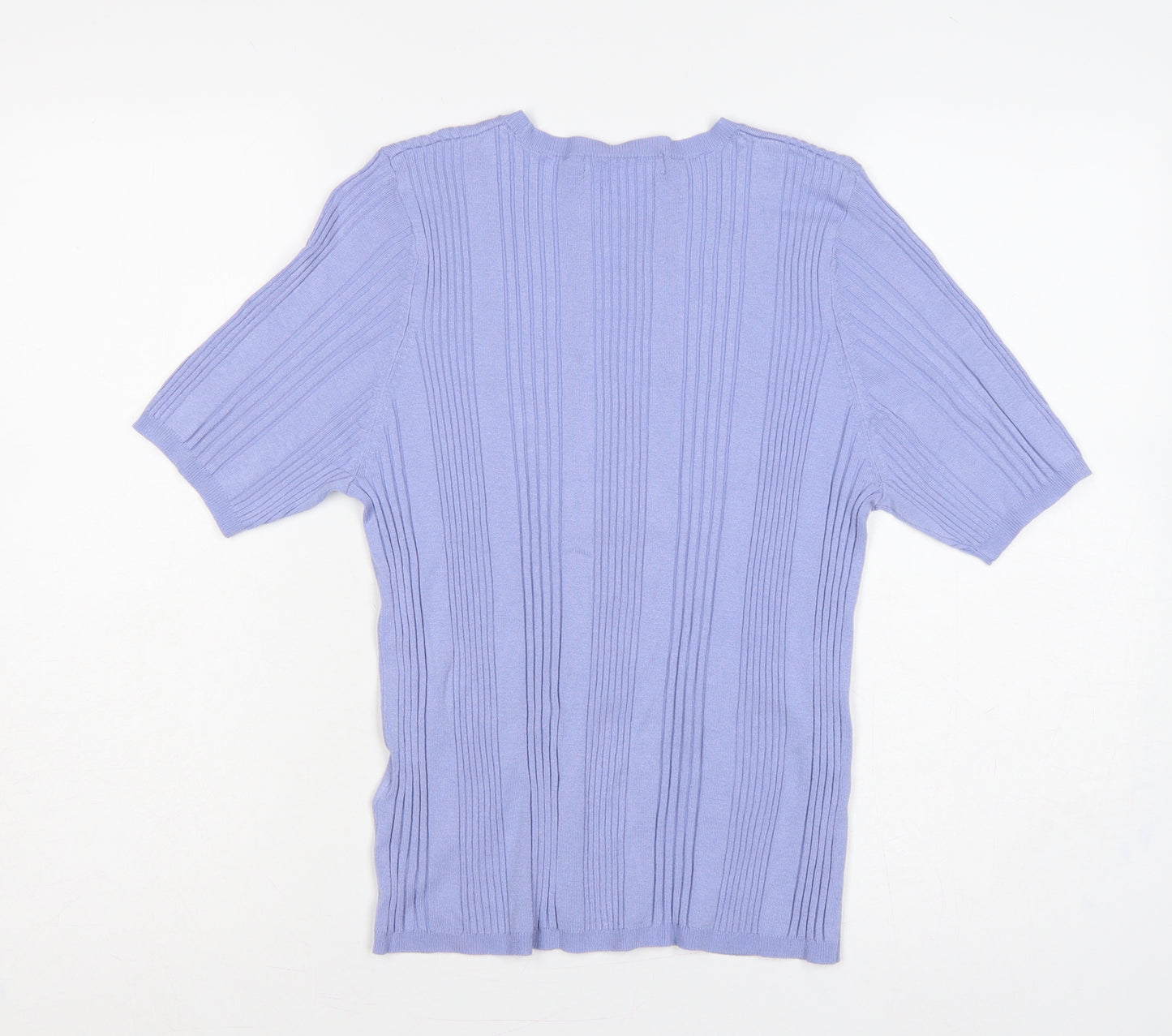 Marks and Spencer Women Blue UK 16 Ribbed Knit Short Sleeve Jumper