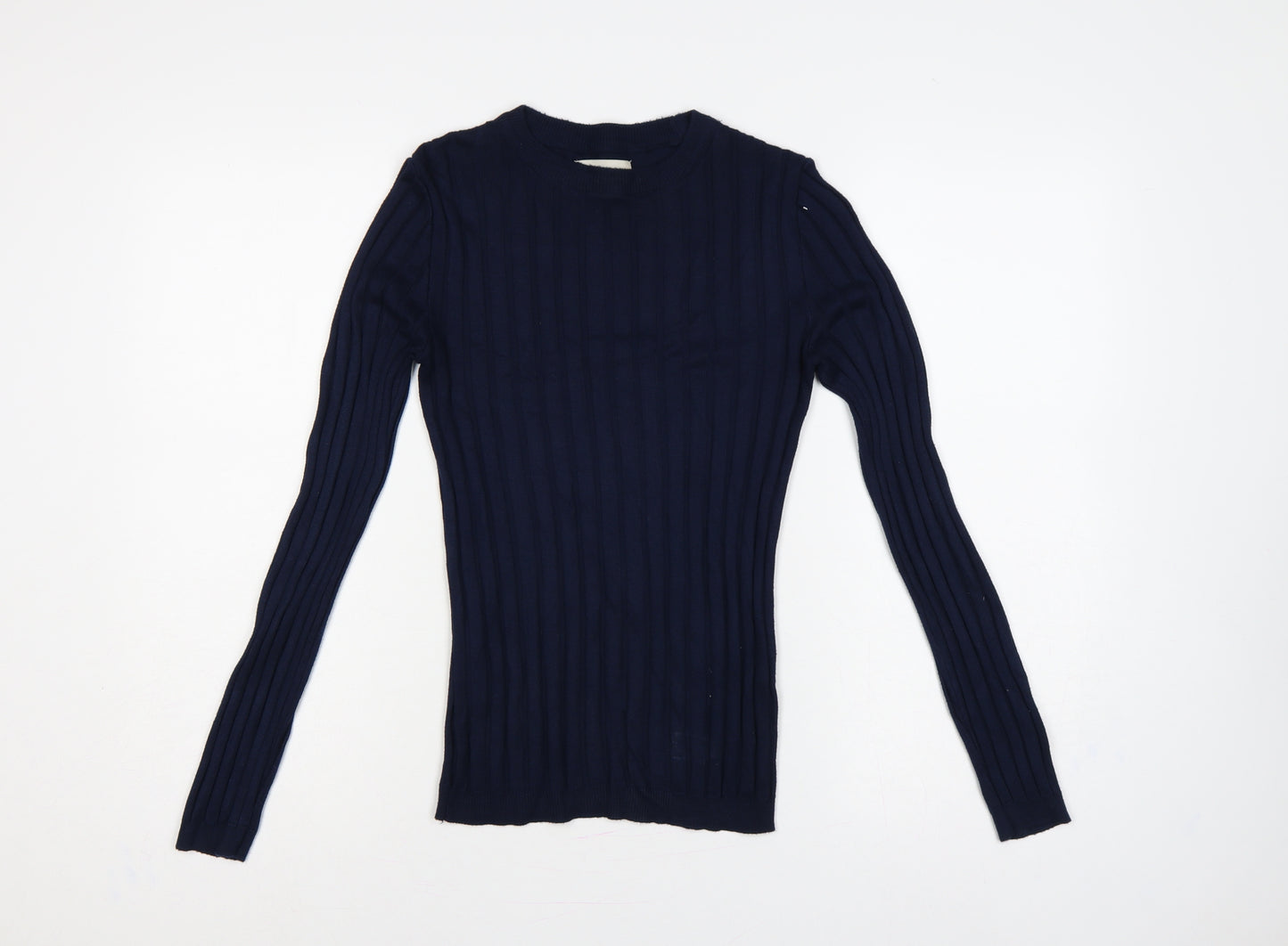 River Island Women Blue 2XS Ribbed Crew Neck Slim Knit Jumper
