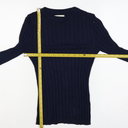 River Island Women Blue 2XS Ribbed Crew Neck Slim Knit Jumper