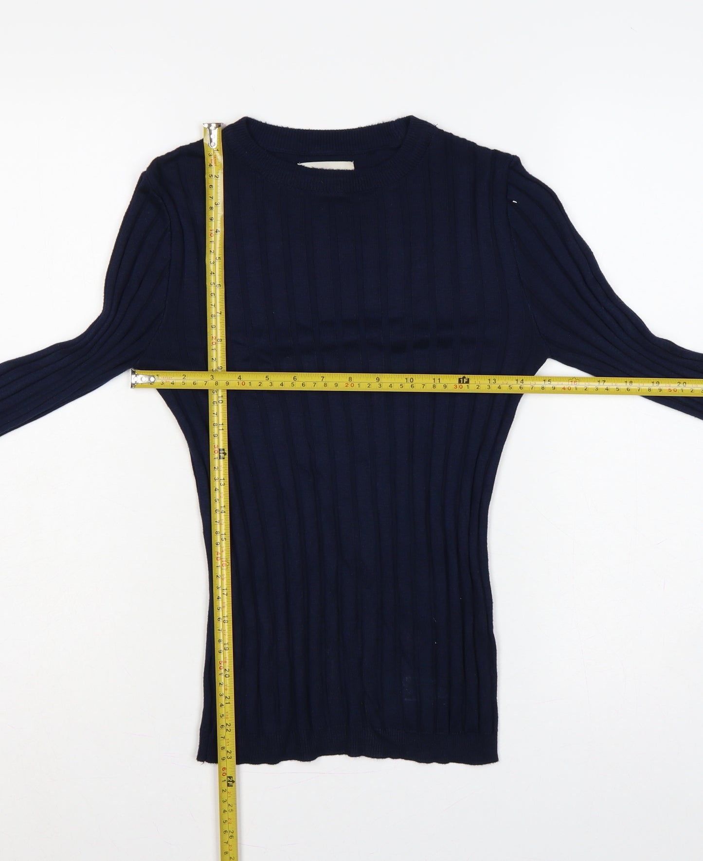 River Island Women Blue 2XS Ribbed Crew Neck Slim Knit Jumper