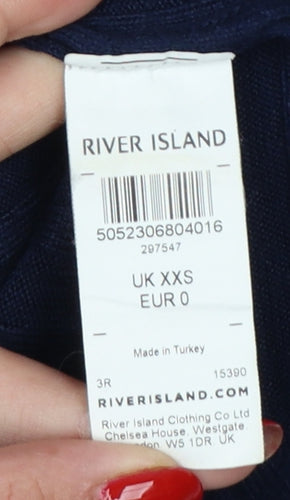 River Island Women Blue 2XS Ribbed Crew Neck Slim Knit Jumper