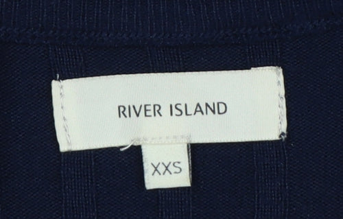 River Island Women Blue 2XS Ribbed Crew Neck Slim Knit Jumper