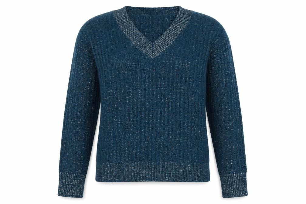 Front view of Next Women Blue XS V-Neck Metallic Knit Long Sleeve jumper