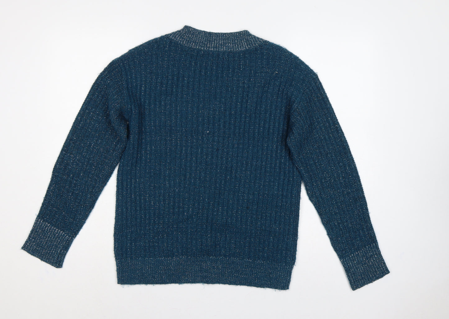Next Women Blue XS V-Neck Metallic Knit Long Sleeve Pullover Jumper