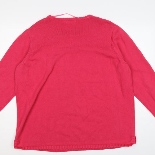 Bonmarché Women Pink XL Cotton V-Neck Raglan Knit Pullover Jumper