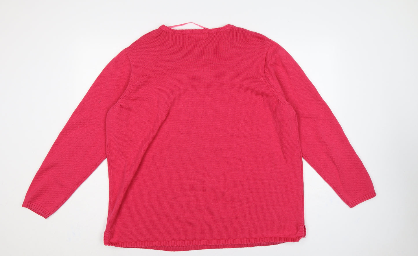 Bonmarché Women Pink XL Cotton V-Neck Raglan Knit Pullover Jumper