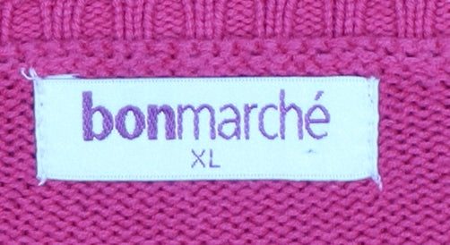 Bonmarché Women Pink XL Cotton V-Neck Raglan Knit Pullover Jumper