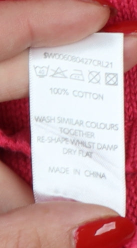 Bonmarché Women Pink XL Cotton V-Neck Raglan Knit Pullover Jumper