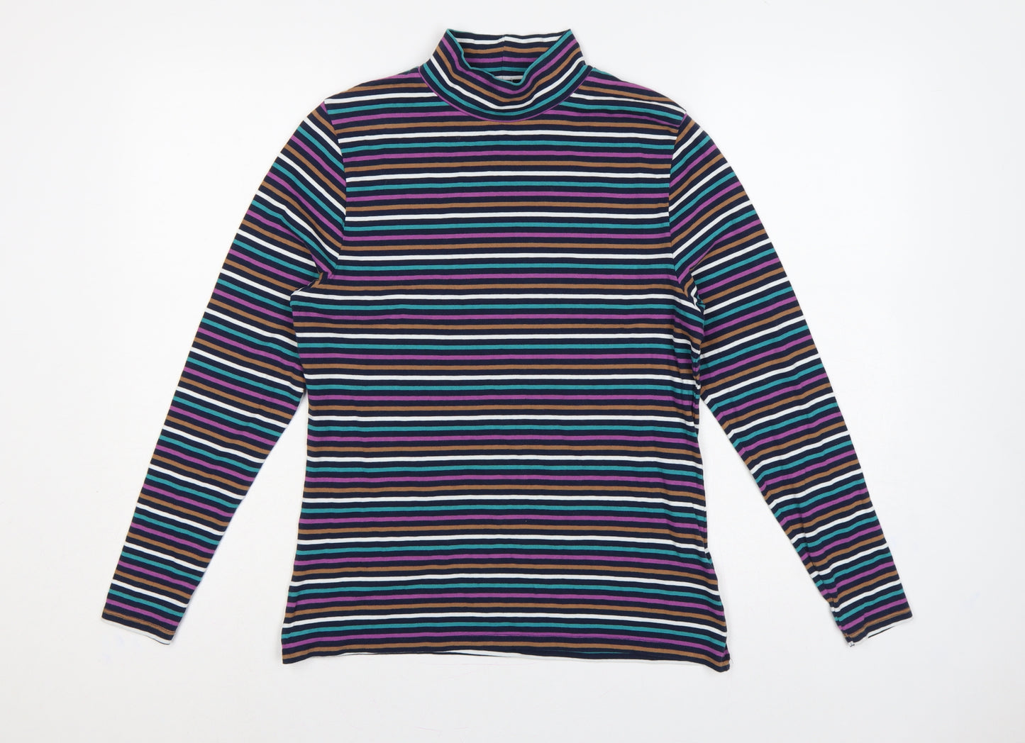 Marks and Spencer Women Multicoloured UK 14 Striped Roll Neck Top