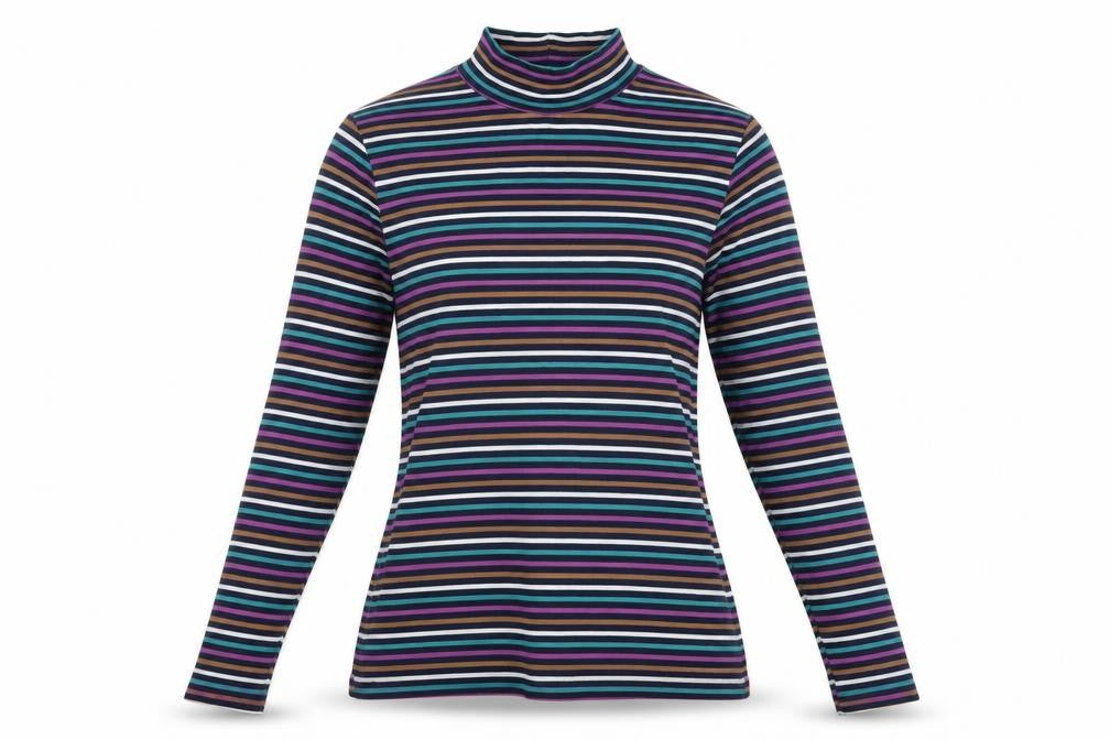 Marks and Spencer Women Multicoloured UK 14 Striped Roll Neck Top