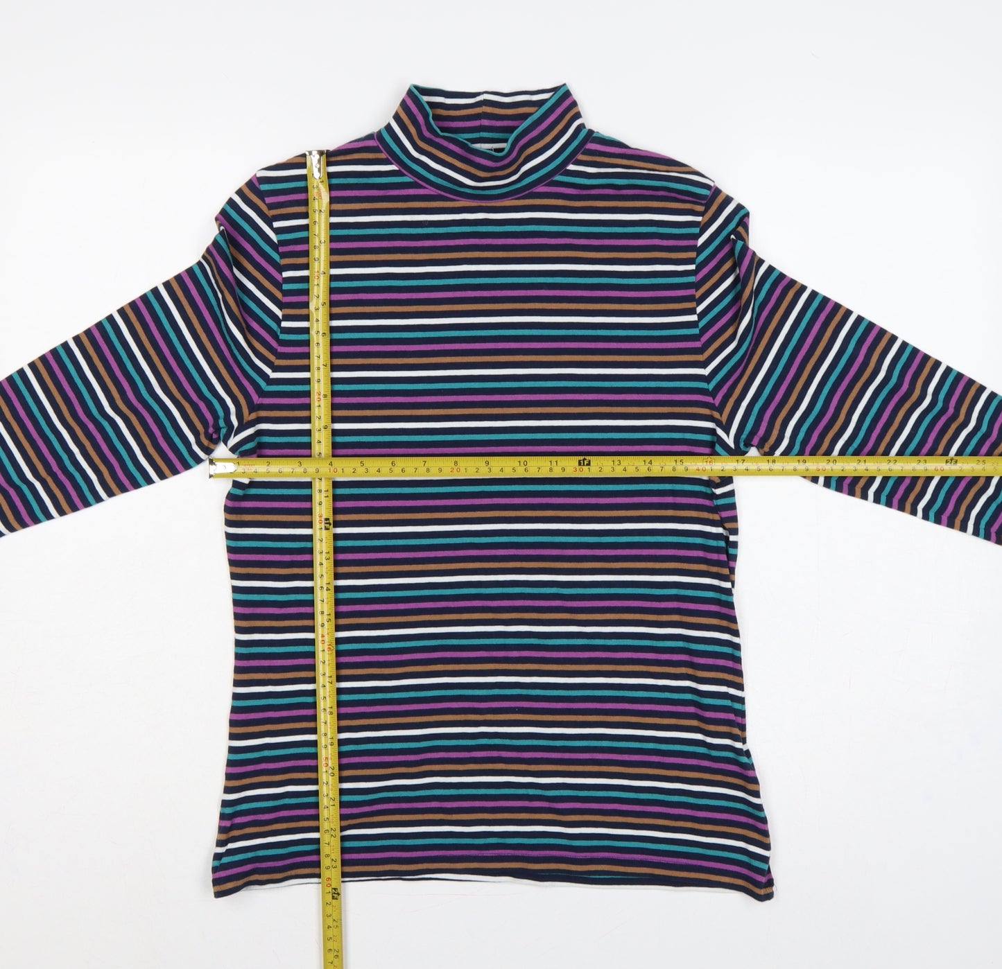 Marks and Spencer Women Multicoloured UK 14 Striped Roll Neck Top