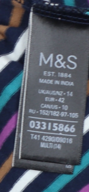 Marks and Spencer Women Multicoloured UK 14 Striped Roll Neck Top