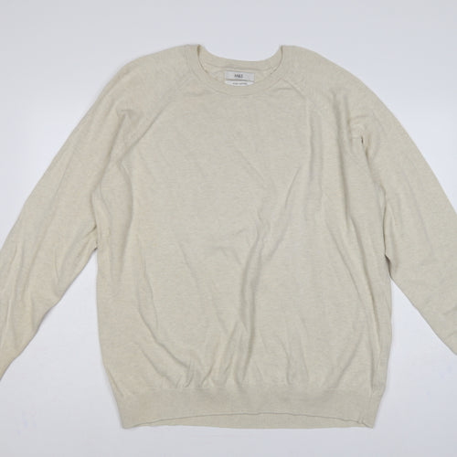 Marks and Spencer Men Beige 2XL Cotton Crew Neck Pullover Jumper