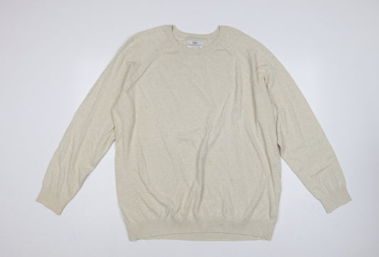 Marks and Spencer Men Beige 2XL Cotton Crew Neck Pullover Jumper