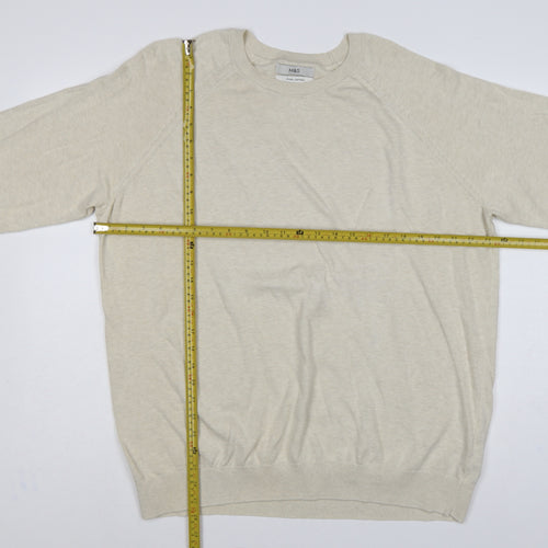 Marks and Spencer Men Beige 2XL Cotton Crew Neck Pullover Jumper
