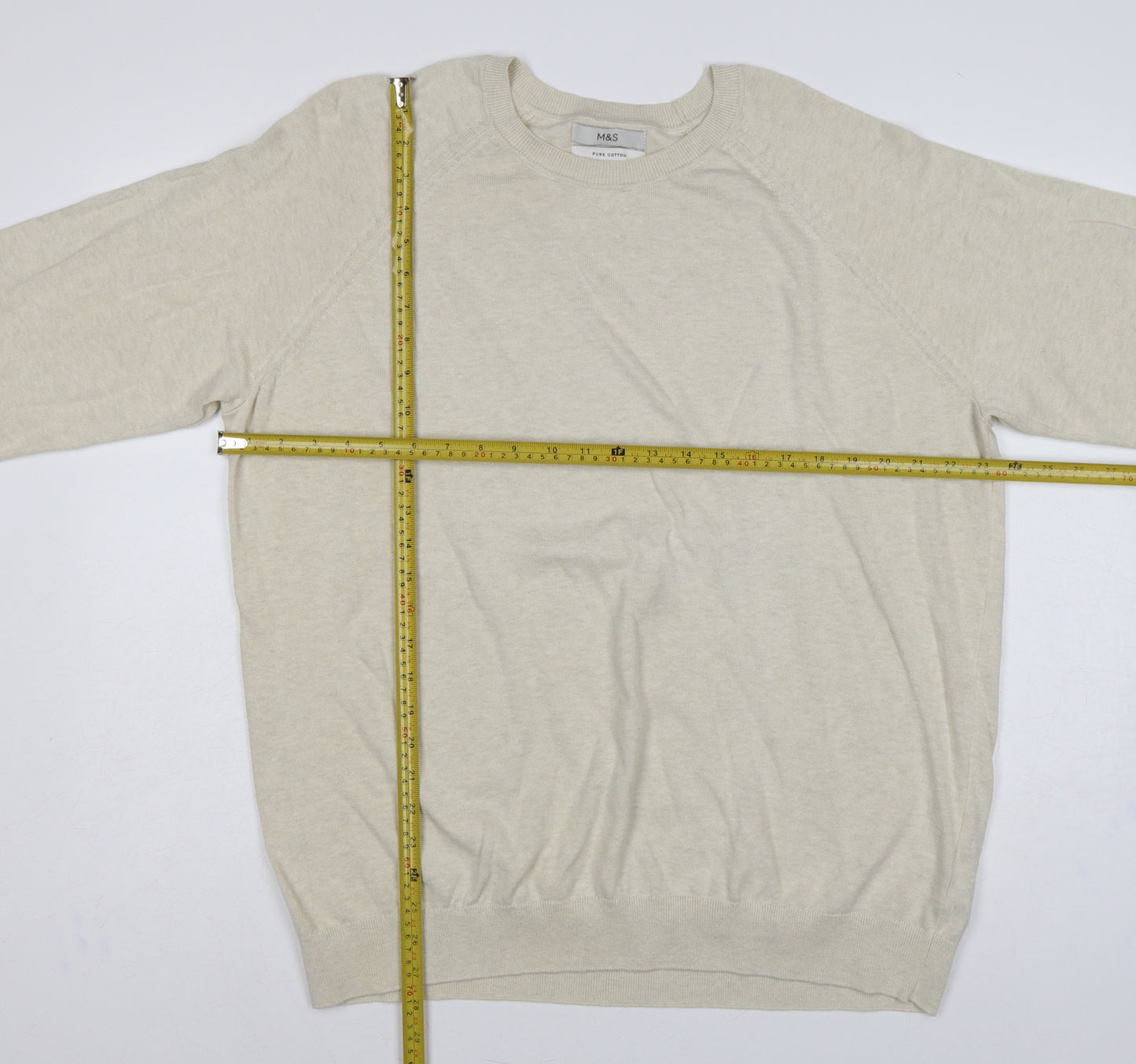 Marks and Spencer Men Beige 2XL Cotton Crew Neck Pullover Jumper