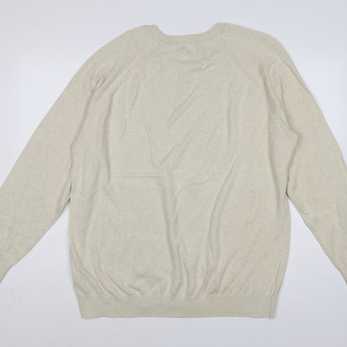 Marks and Spencer Men Beige 2XL Cotton Crew Neck Pullover Jumper