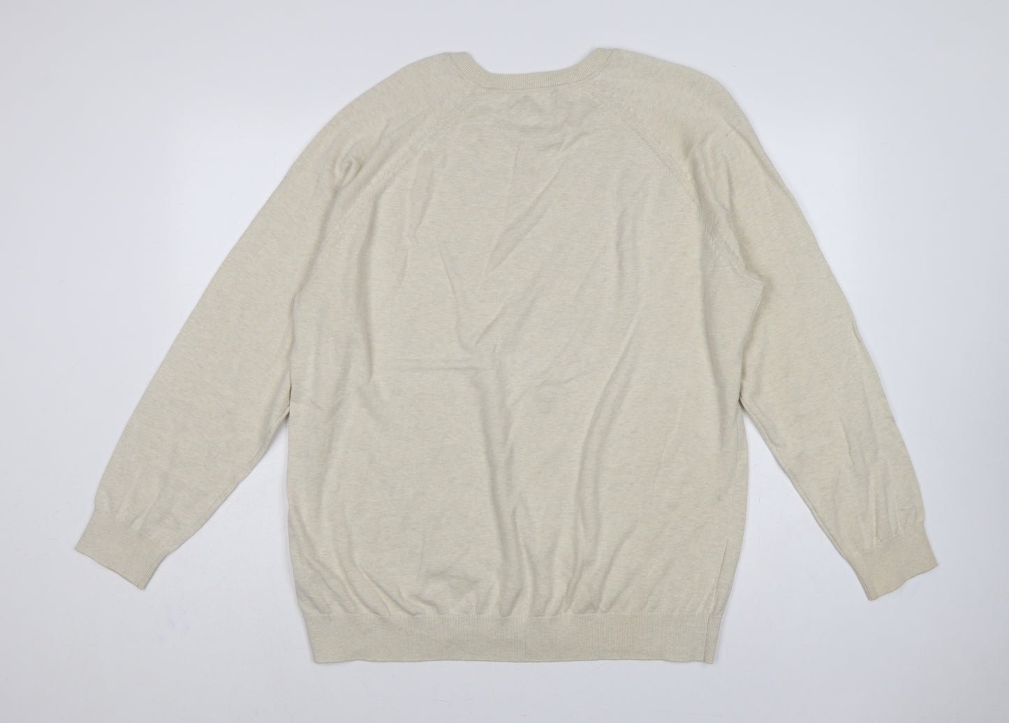 Marks and Spencer Men Beige 2XL Cotton Crew Neck Pullover Jumper