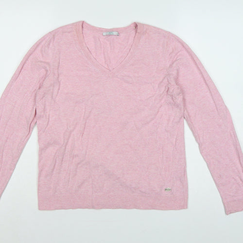 edc by Esprit Women’s Pink M V-Neck Long Sleeve Cotton Blend Jumper