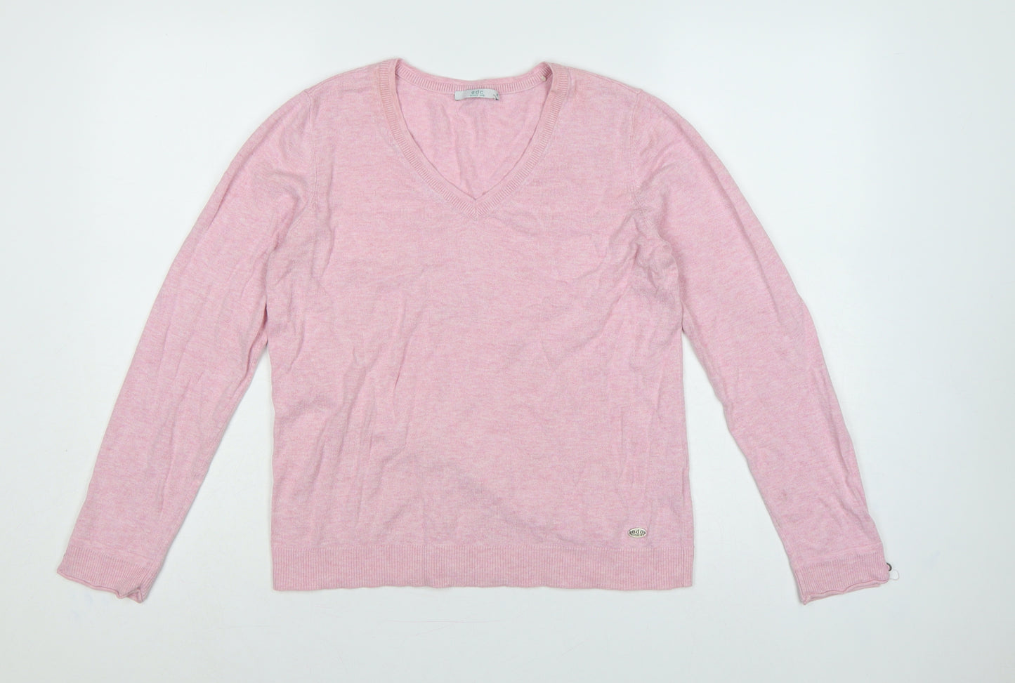 edc by Esprit Women’s Pink M V-Neck Long Sleeve Cotton Blend Jumper