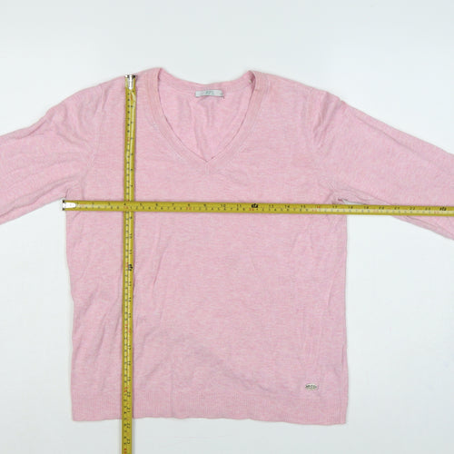 edc by Esprit Women’s Pink M V-Neck Long Sleeve Cotton Blend Jumper
