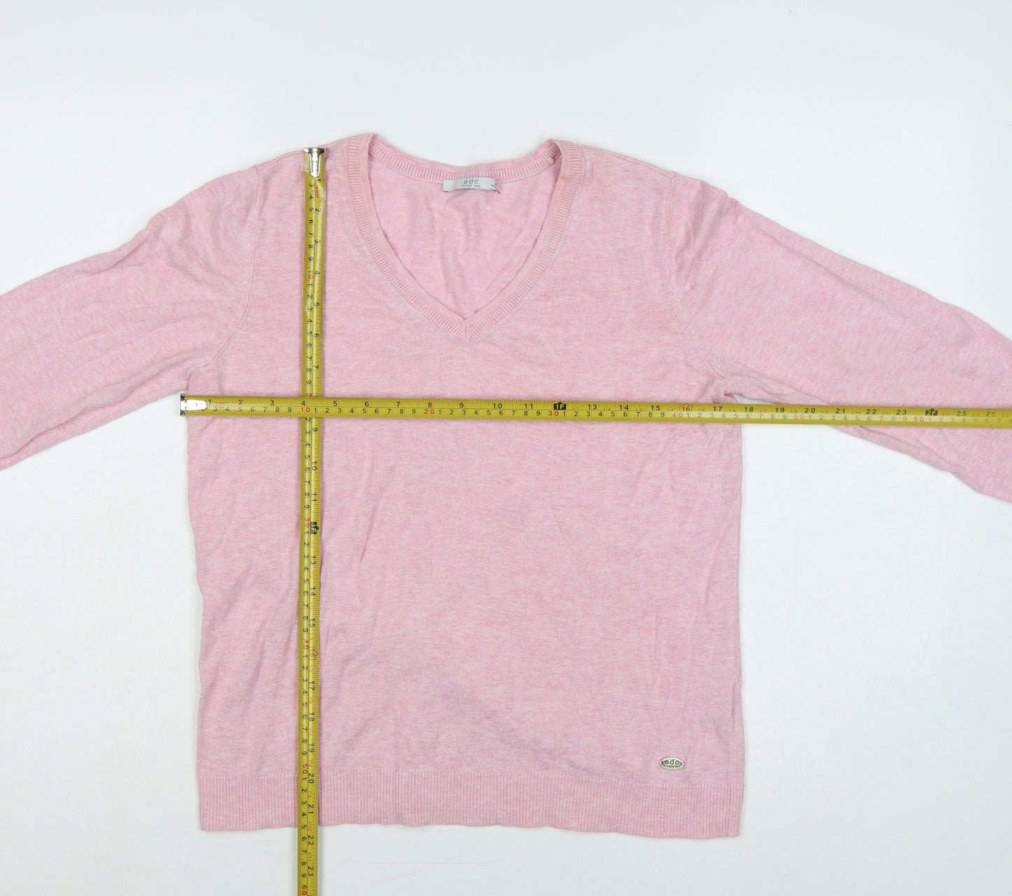 edc by Esprit Women’s Pink M V-Neck Long Sleeve Cotton Blend Jumper
