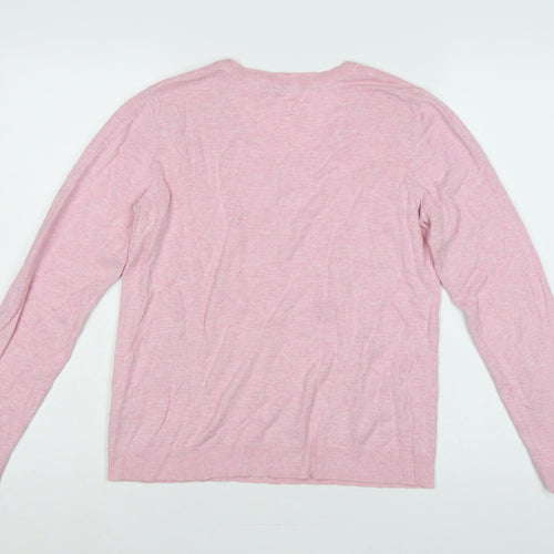 edc by Esprit Women’s Pink M V-Neck Long Sleeve Cotton Blend Jumper