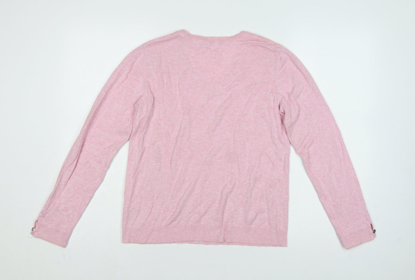 edc by Esprit Women’s Pink M V-Neck Long Sleeve Cotton Blend Jumper