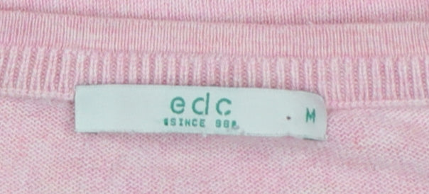 edc by Esprit Women’s Pink M V-Neck Long Sleeve Cotton Blend Jumper