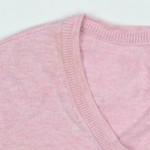 edc by Esprit Women’s Pink M V-Neck Long Sleeve Cotton Blend Jumper