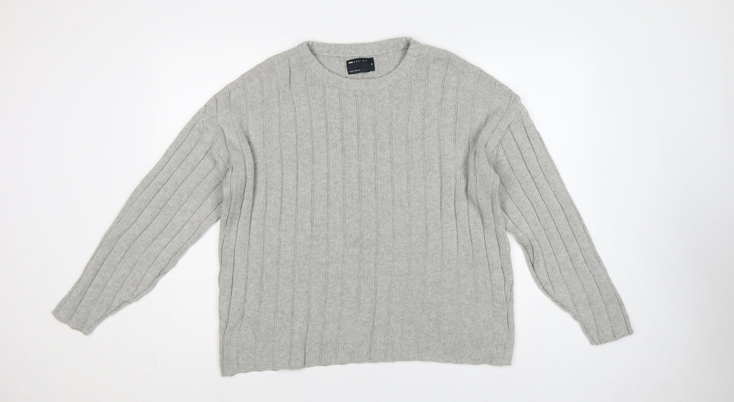ASOS Design Women Grey XS Rib Knit Crew Neck Pullover Jumper