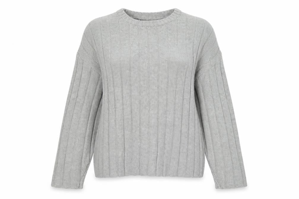 Front view of ASOS Design Women Grey XS Rib Knit Crew Neck jumper