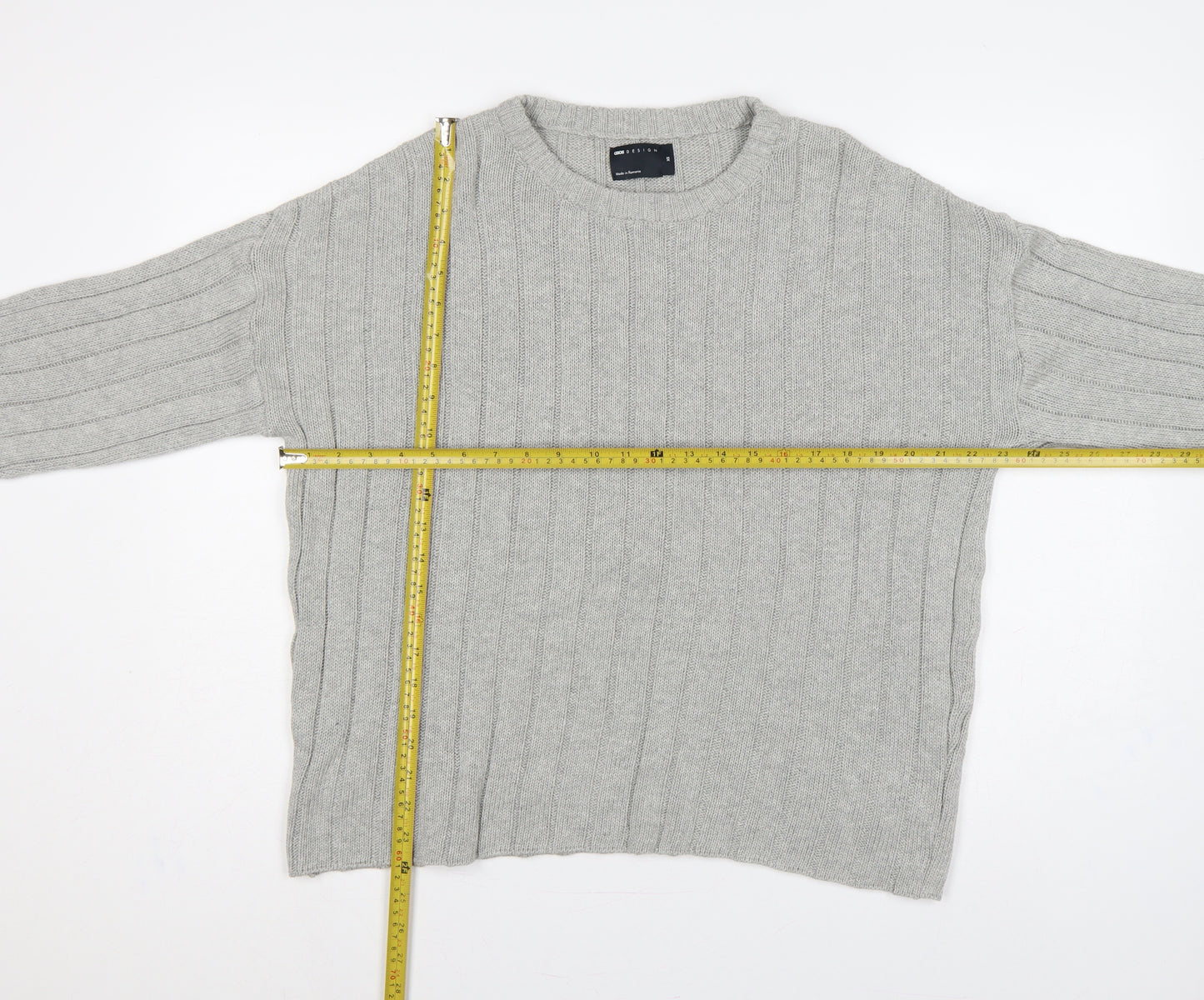ASOS Design Women Grey XS Rib Knit Crew Neck Pullover Jumper