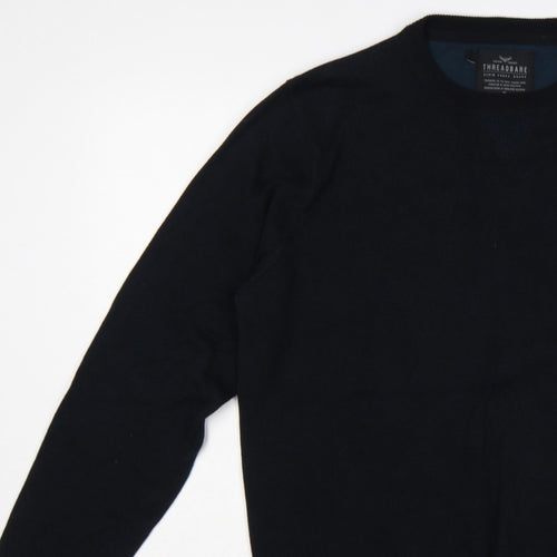 Threadbare Men’s Black L Crew Neck Logo Knit Pullover Jumper
