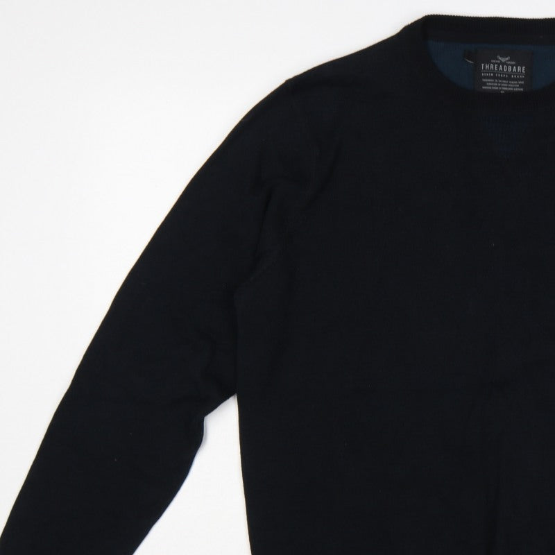 Threadbare Men’s Black L Crew Neck Logo Knit Pullover Jumper