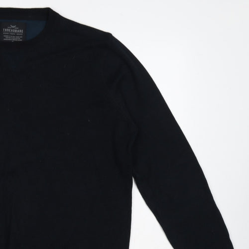 Threadbare Men’s Black L Crew Neck Logo Knit Pullover Jumper