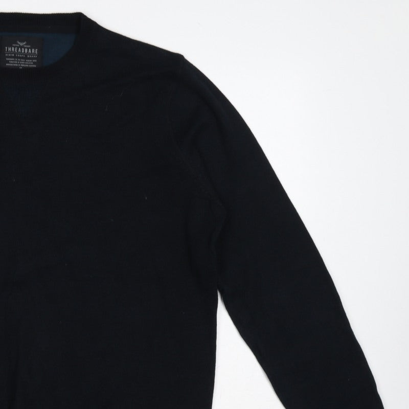 Threadbare Men’s Black L Crew Neck Logo Knit Pullover Jumper