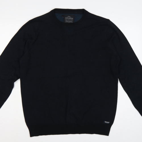 Threadbare Men’s Black L Crew Neck Logo Knit Pullover Jumper