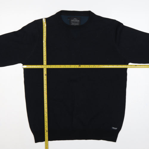 Threadbare Men’s Black L Crew Neck Logo Knit Pullover Jumper