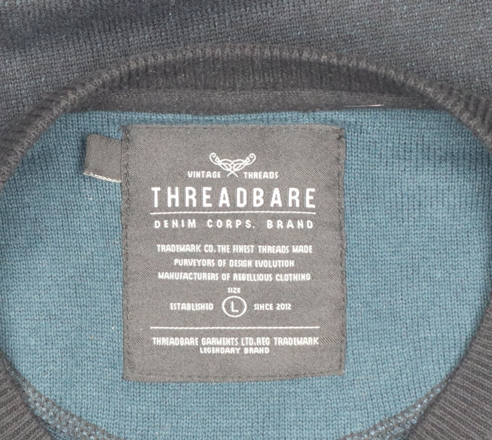 Threadbare Men’s Black L Crew Neck Logo Knit Pullover Jumper