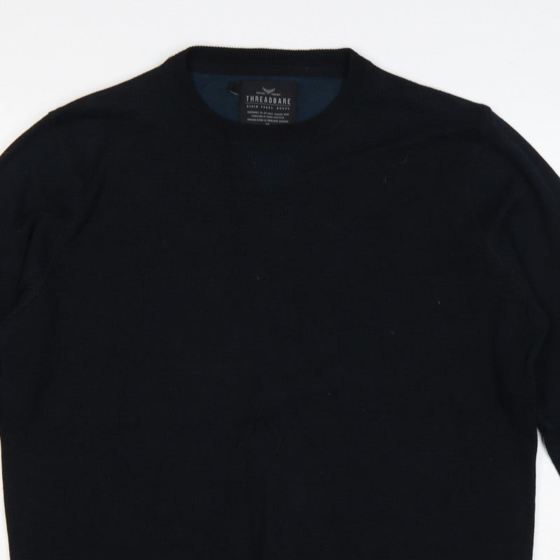 Threadbare Men’s Black L Crew Neck Logo Knit Pullover Jumper