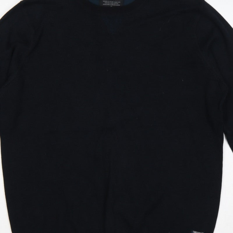 Threadbare Men’s Black L Crew Neck Logo Knit Pullover Jumper