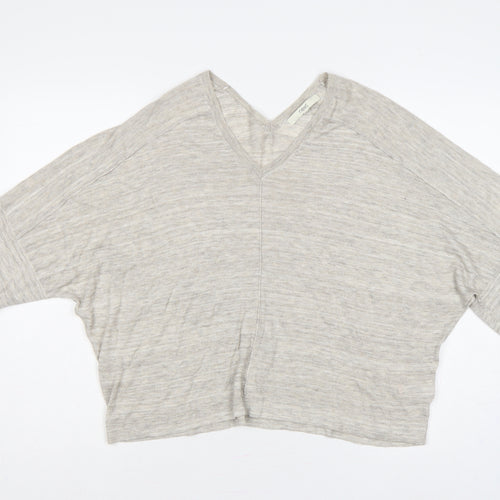 Next Women Beige M V-Neck Batwing Short Sleeve Lightweight Knit Jumper