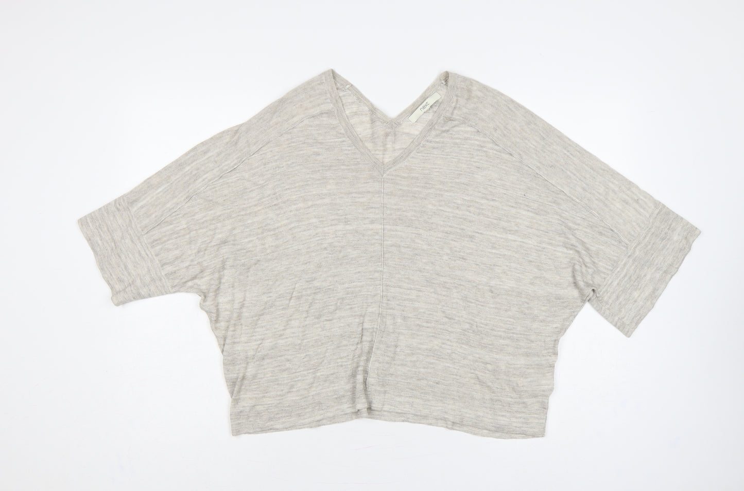 Next Women Beige M V-Neck Batwing Short Sleeve Lightweight Knit Jumper