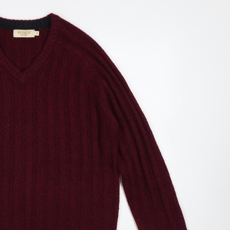 PG Field Heritage Men’s Red M V-Neck Ribbed Knit Pullover Jumper